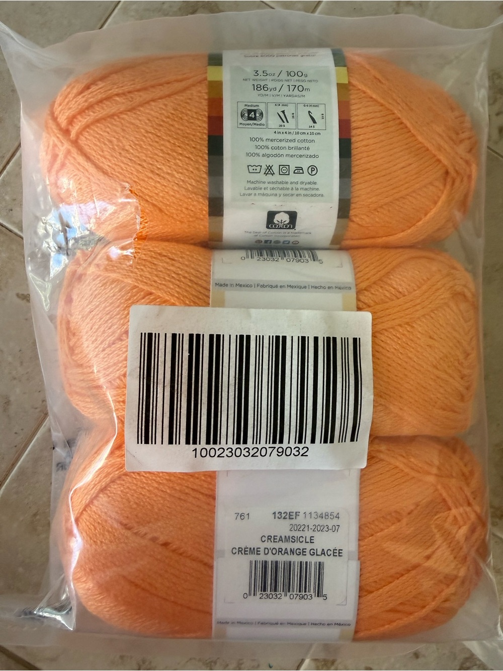 Lion Brand Cotton Yarn 24/7 - Creamsicle- Light Peach Orange Skeins - Picture 5 of 5